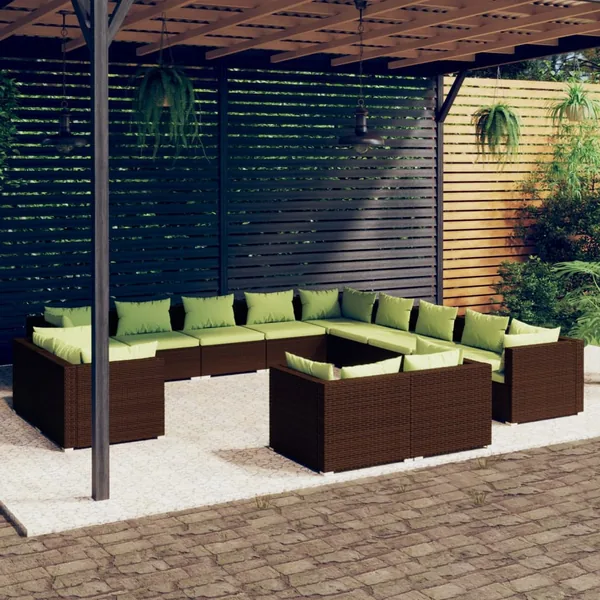 Salon de jardin 13 pcs avec coussins Marron Résine tressée