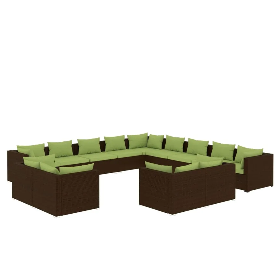 Salon de jardin 13 pcs avec coussins Marron Résine tressée - 2