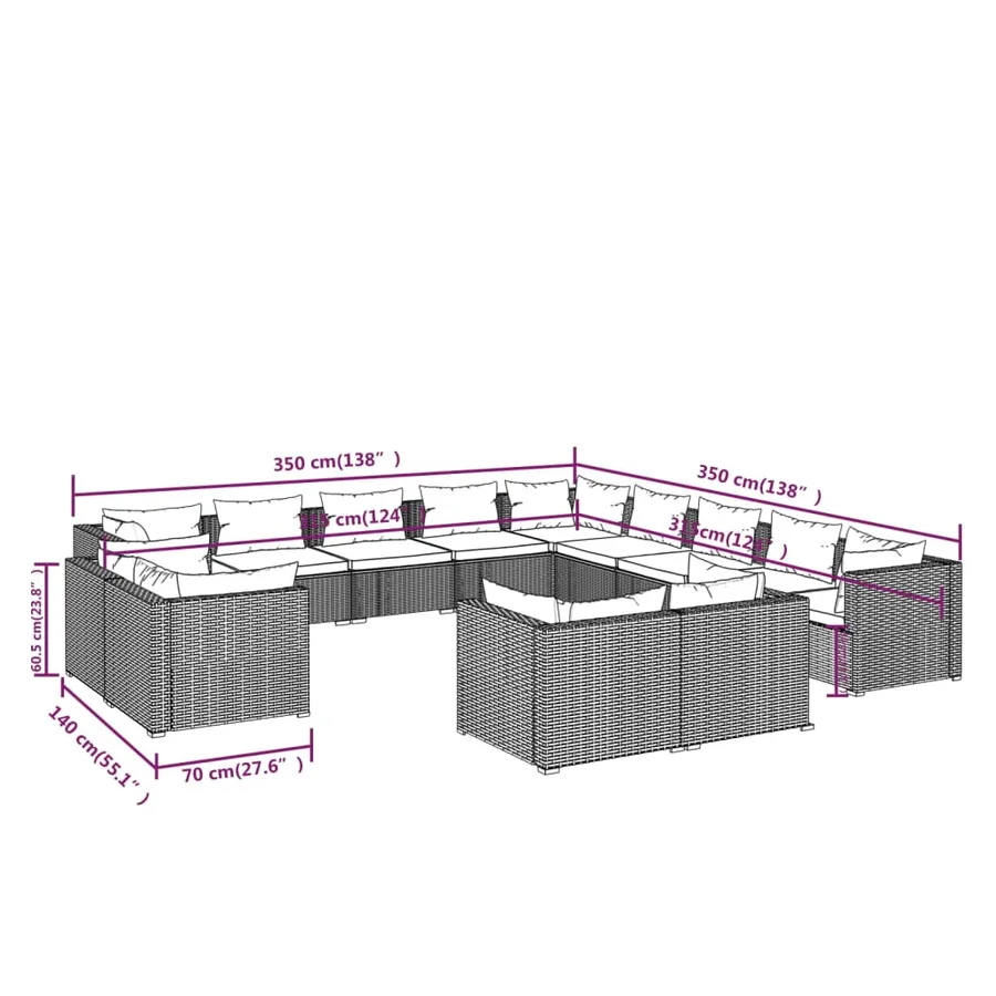 Salon de jardin 13 pcs avec coussins Marron Résine tressée - 7