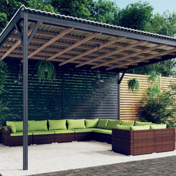 Salon de jardin 10 pcs avec coussins Résine tressée Marron