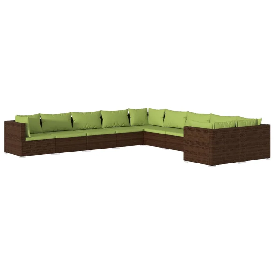 Salon de jardin 10 pcs avec coussins Résine tressée Marron - 2