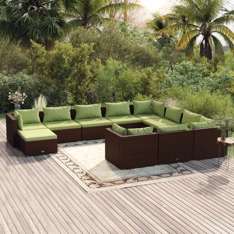 Salon de jardin 11 pcs avec coussins Résine tressée Marron