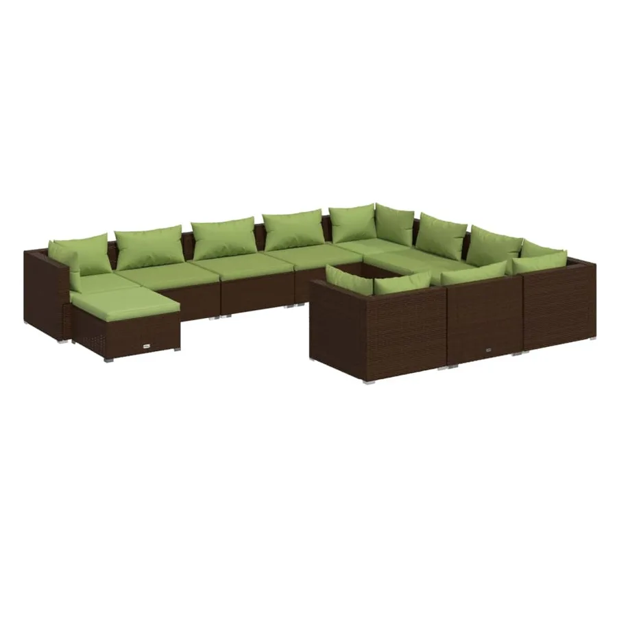 Salon de jardin 11 pcs avec coussins Résine tressée Marron - 2