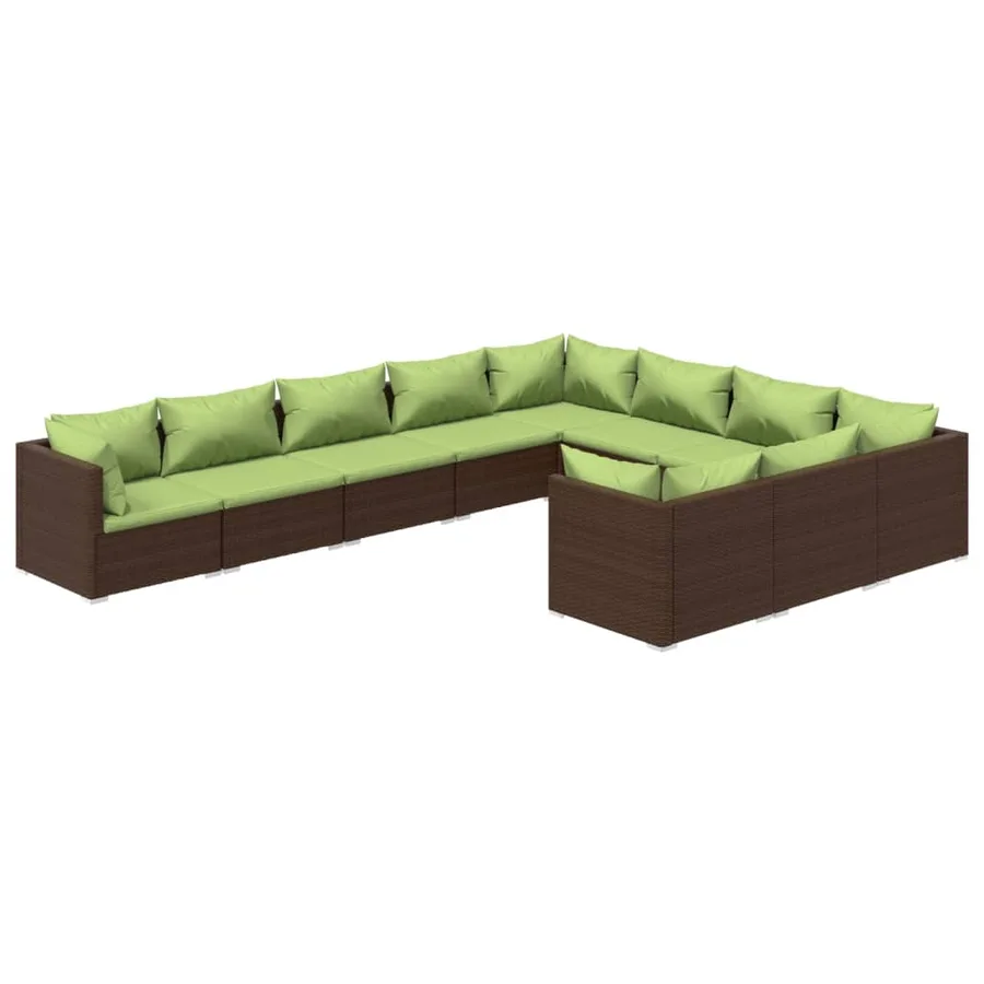 Salon de jardin 10 pcs avec coussins Résine tressée Marron - 2