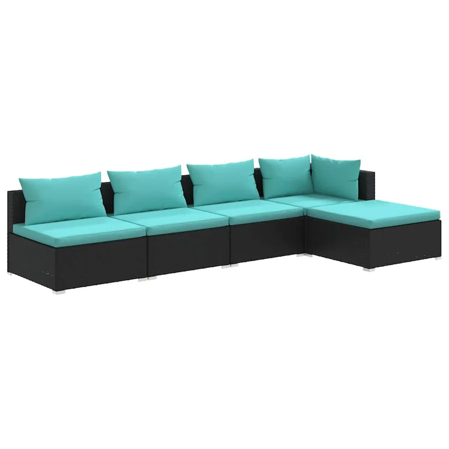 Salon de jardin 5 pcs avec coussins Résine tressée Noir - 2