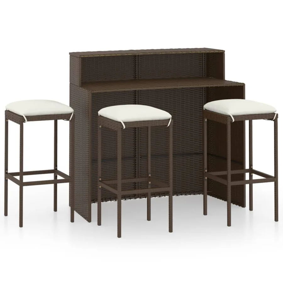 Ensemble de bar de jardin avec coussins 4 pcs Marron - 2