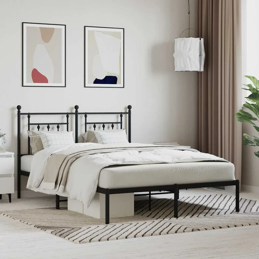 Cadre de lit métal sans matelas avec tête de lit noir 140x190cm