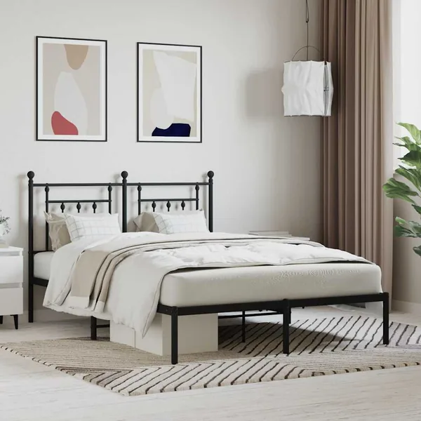 Cadre de lit métal sans matelas avec tête de lit noir 140x190cm