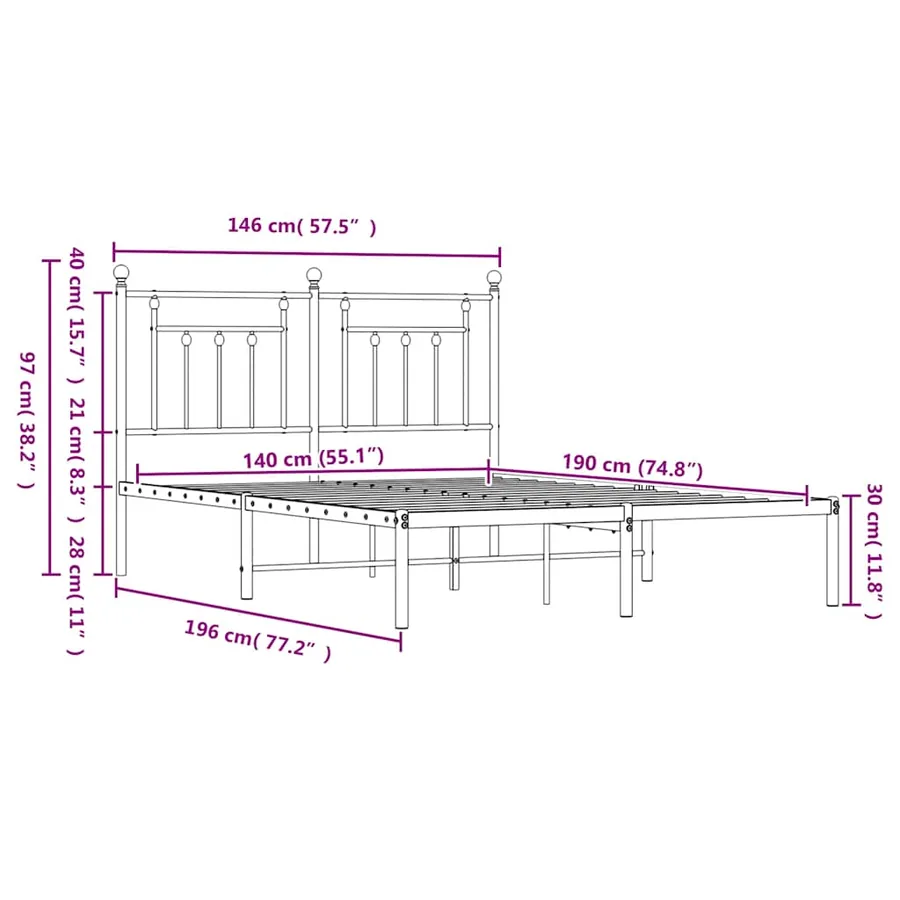 Cadre de lit métal sans matelas avec tête de lit noir 140x190cm - 10