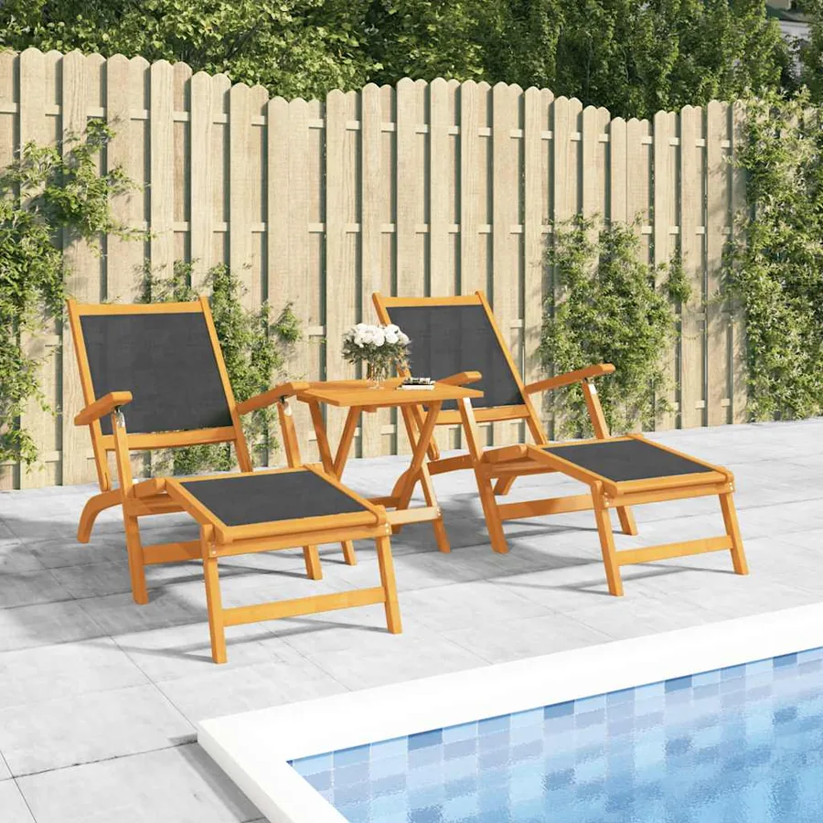 Chaises longues d'extérieur lot de 2 Acacia massif et textilène