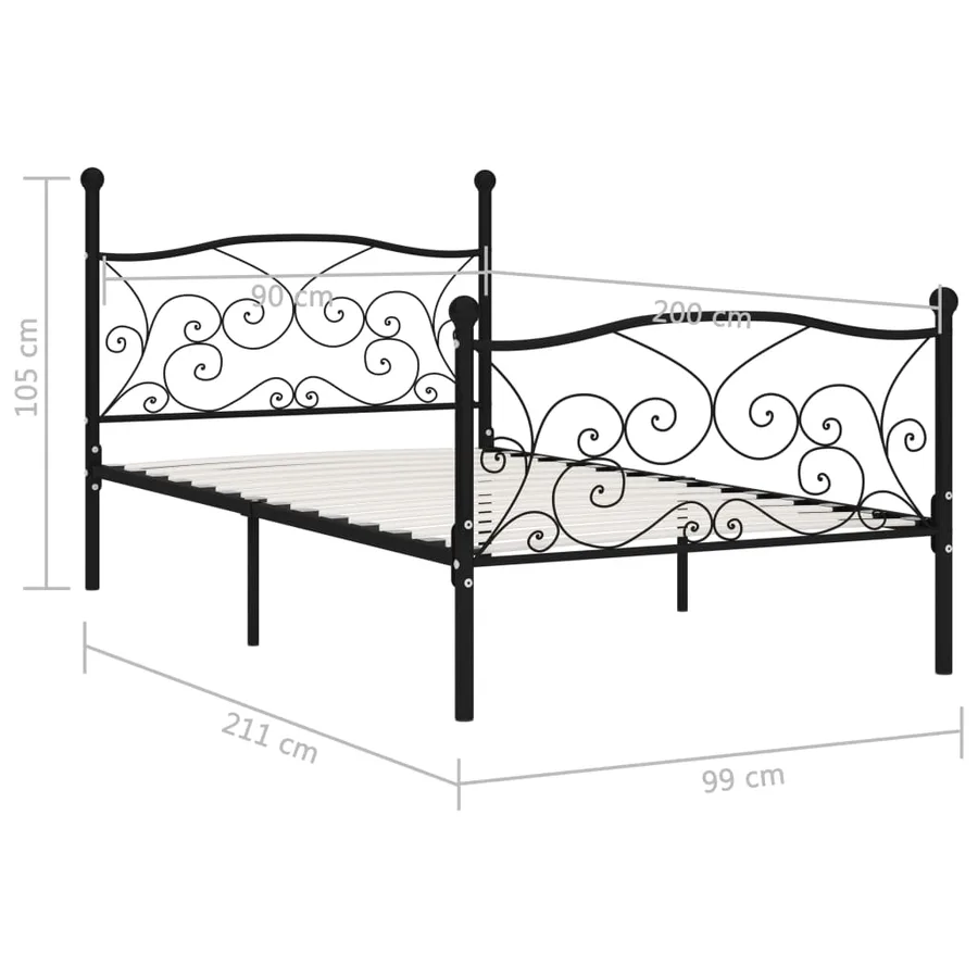 Cadre de lit sans matelas avec sommier à lattes métal 90x200 cm - 5