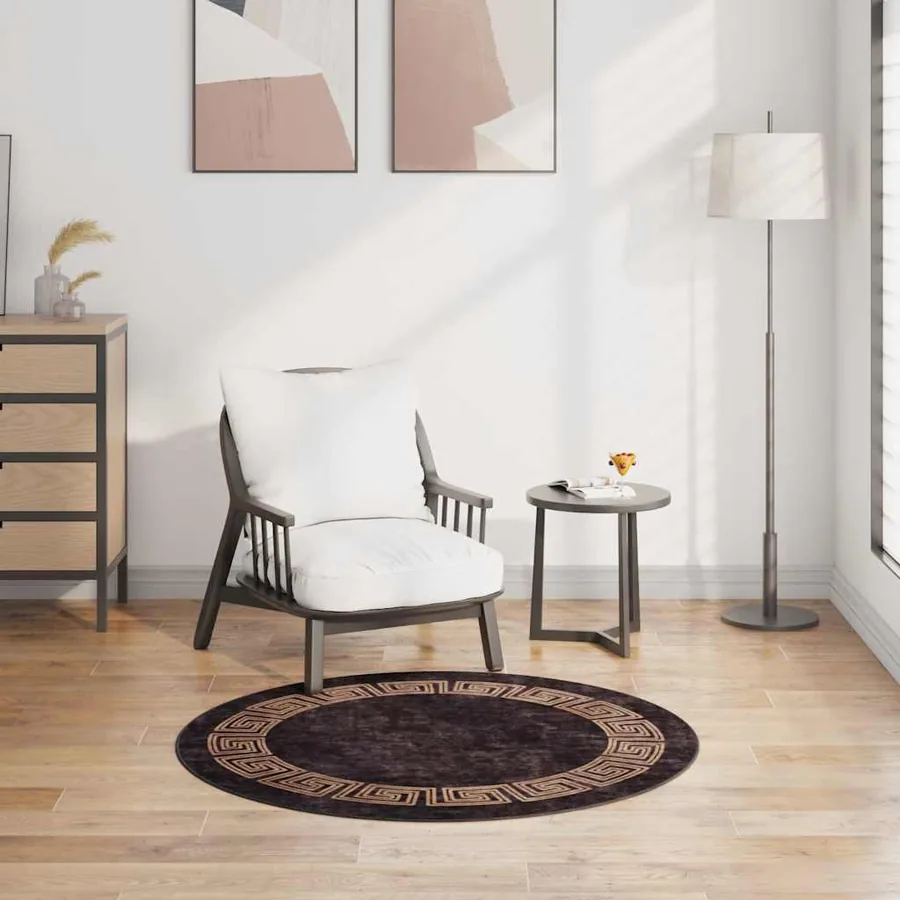 Tapis lavable φ120 cm noir et doré
