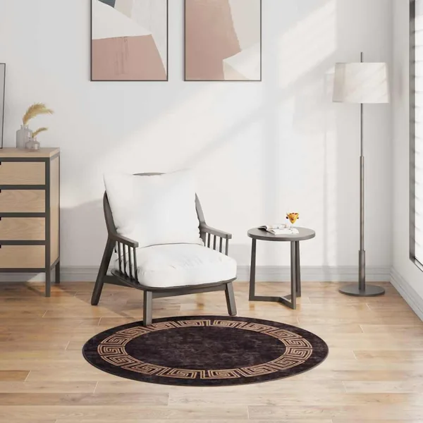 Tapis lavable φ120 cm noir et doré