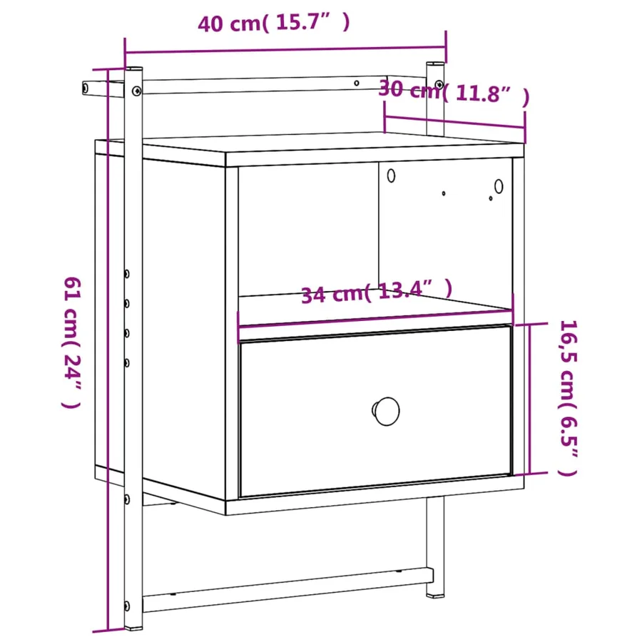 Table de chevet murale 2 pcs sonoma gris 40x30x61 cm - 11