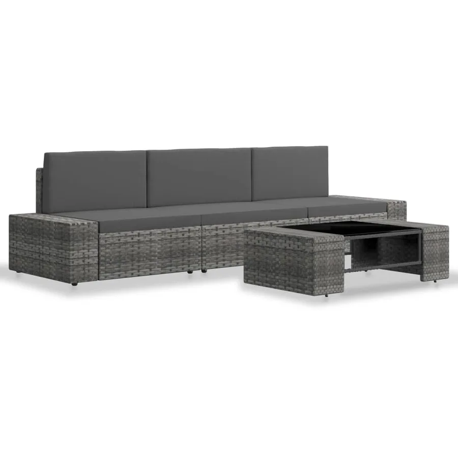 Salon de jardin 4 pcs Résine tressée Gris - 2