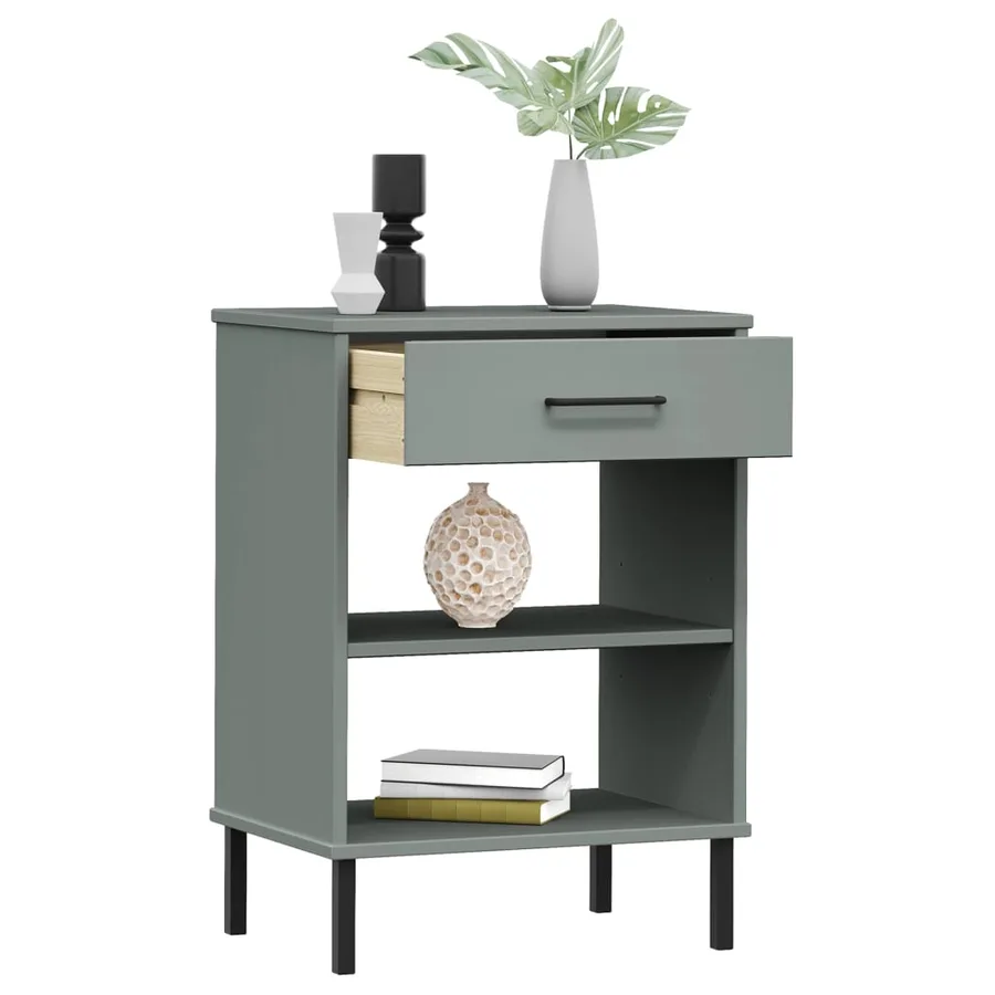 Armoire console avec pieds en métal Gris Bois pin massif OSLO - 3