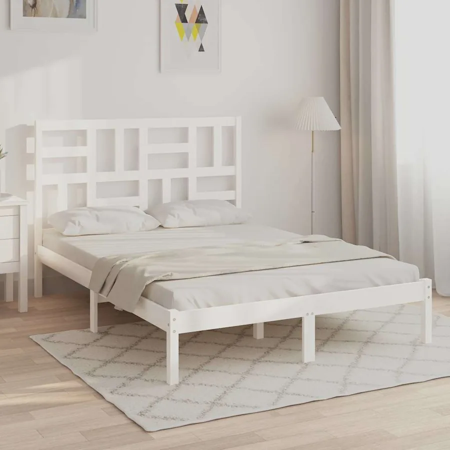 Cadre de lit sans matelas blanc bois massif 140x200 cm
