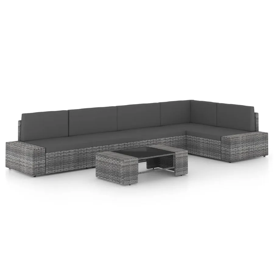 Salon de jardin 6 pcs avec coussins Gris Résine tressée