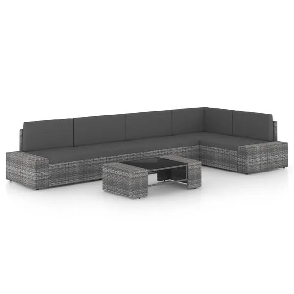 Salon de jardin 6 pcs avec coussins Gris Résine tressée