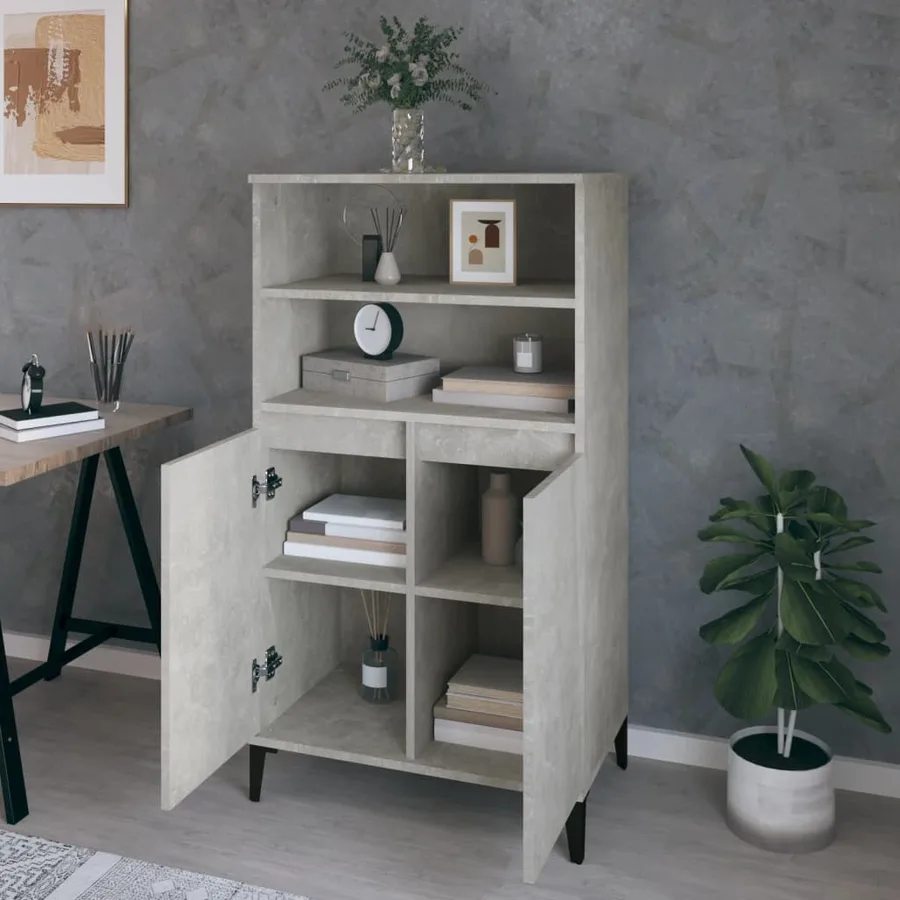 Buffet haut Gris béton 60x36x110 cm Bois d'ingénierie - 6