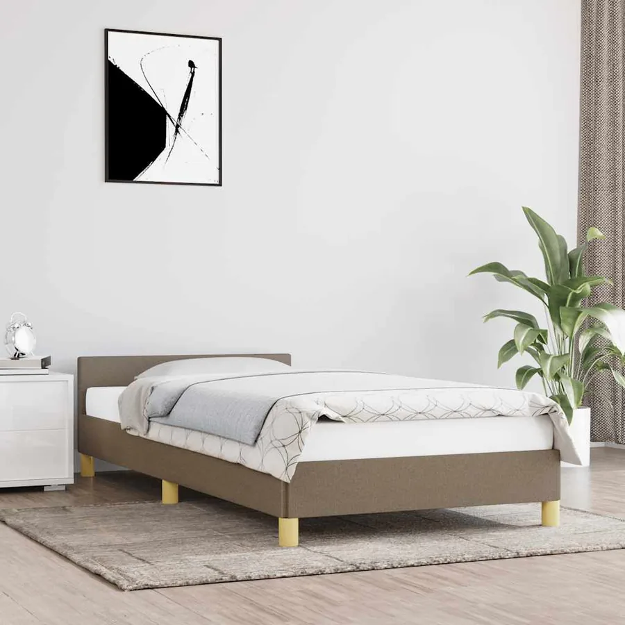 Cadre de lit avec tête de lit sans matelas taupe 80x200cm tissu