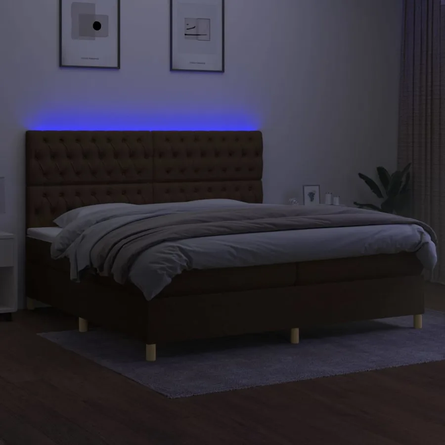 Sommier à lattes de lit matelas et LED Marron foncé 200x200 cm - 4