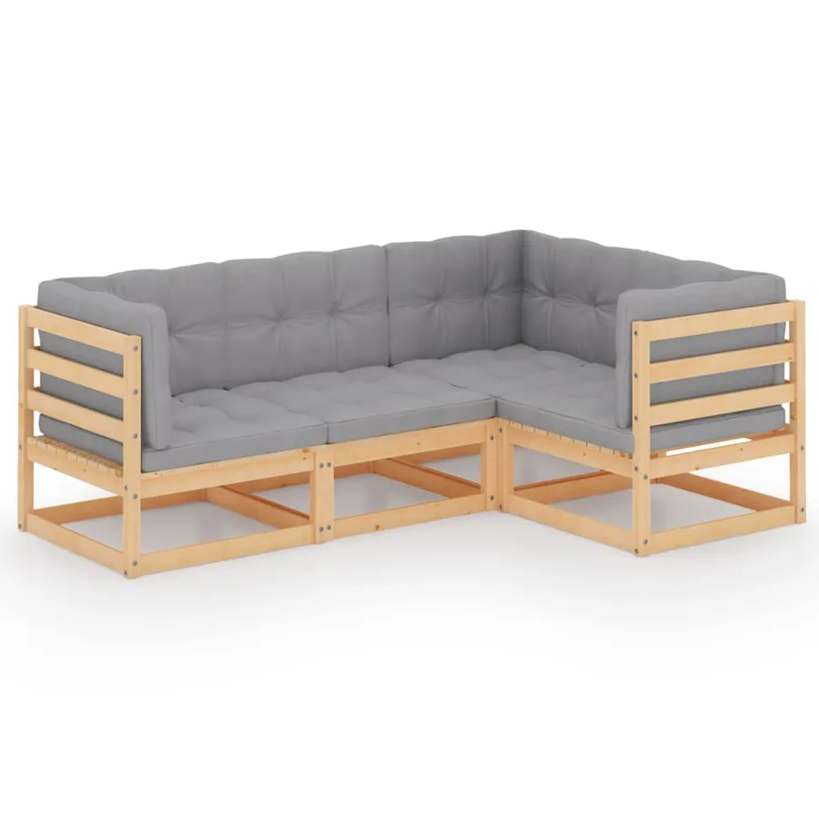 Salon de jardin 4 pcs avec coussins Bois de pin massif - 2