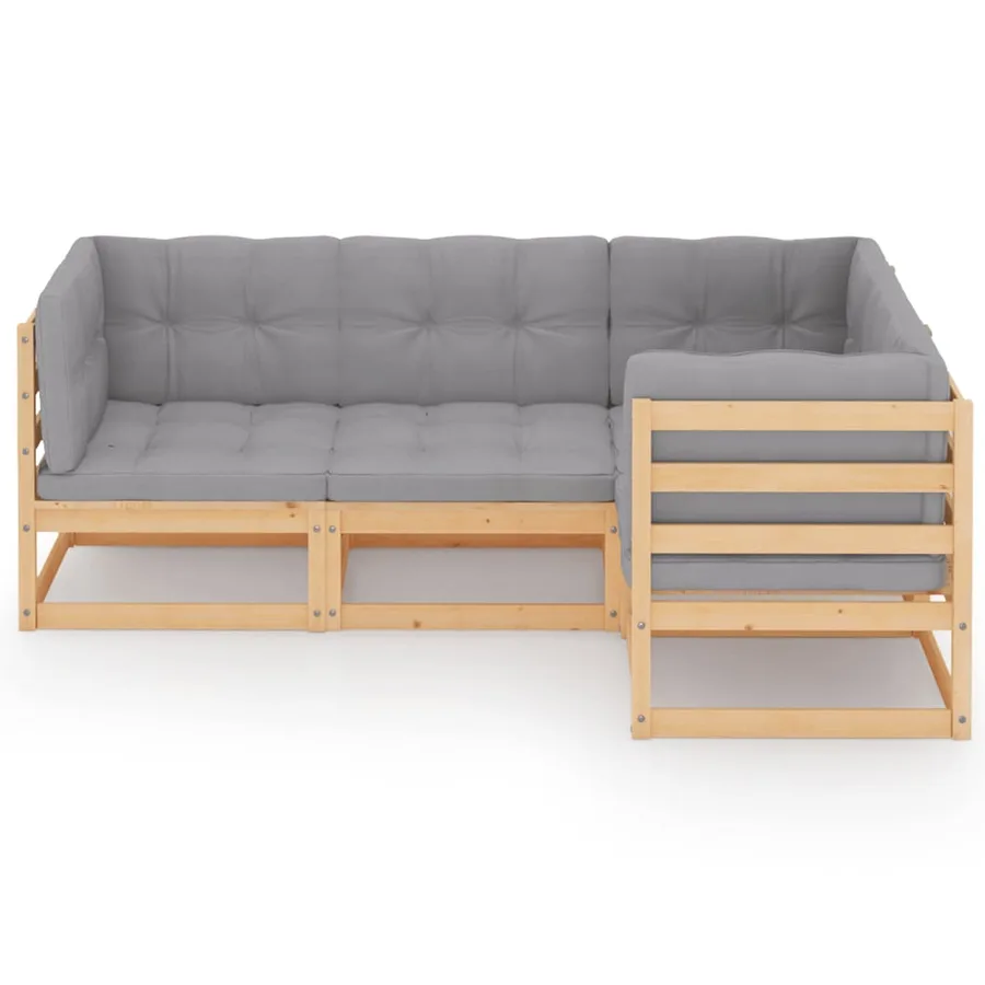 Salon de jardin 4 pcs avec coussins Bois de pin massif - 3