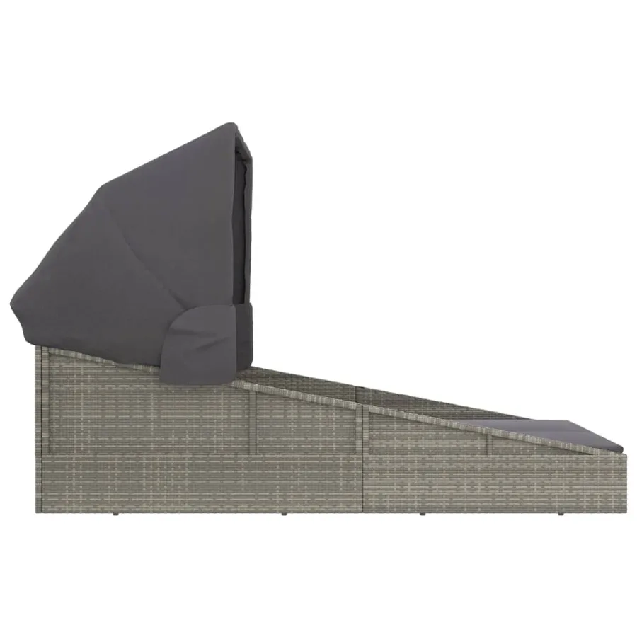 Transat avec toit pliable gris 200x114x128 cm résine tressée - 4