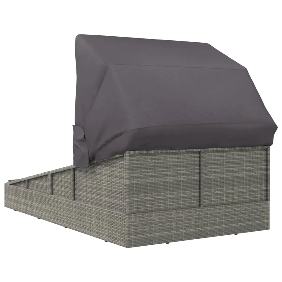 Transat avec toit pliable gris 200x114x128 cm résine tressée - 5