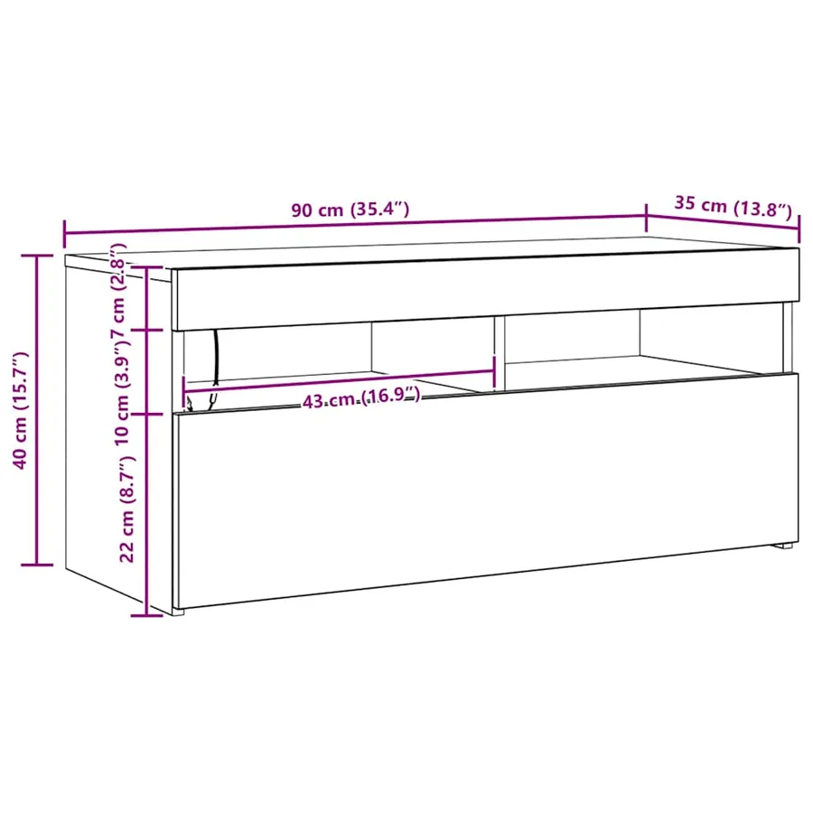 Meuble TV avec lumières LED noir 90x35x40 cm - 16