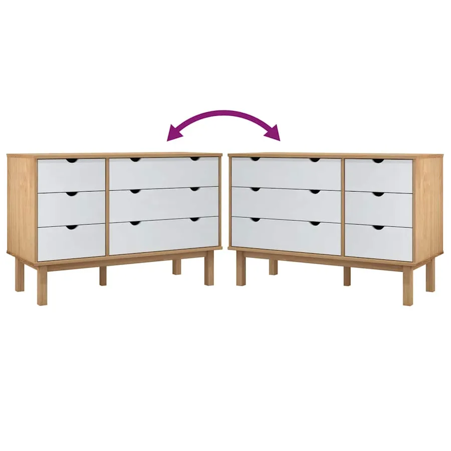 Commode OTTA marron et blanc 111x43x73,5 cm bois de pin massif - 7