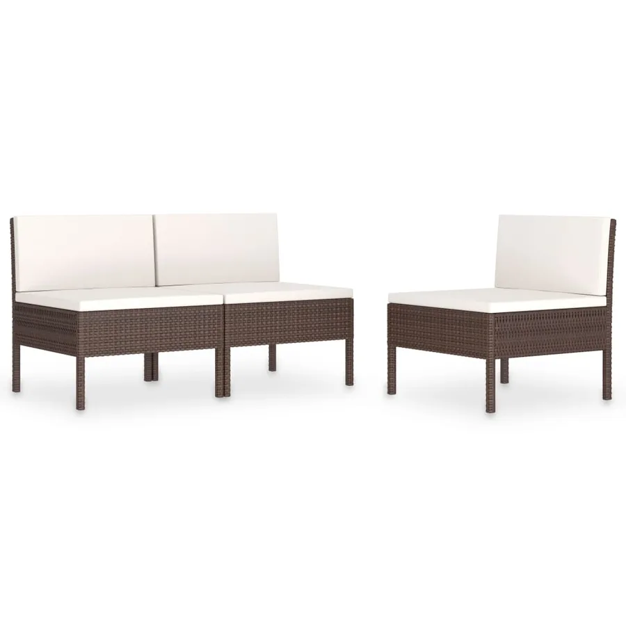 Chaises de jardin lot de 3 avec coussins Résine tressée Marron - 2