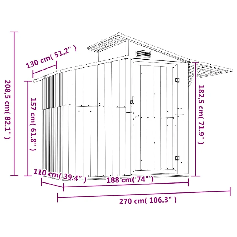 Abri de jardin Anthracite 270x130x208,5 cm Acier galvanisé - 7