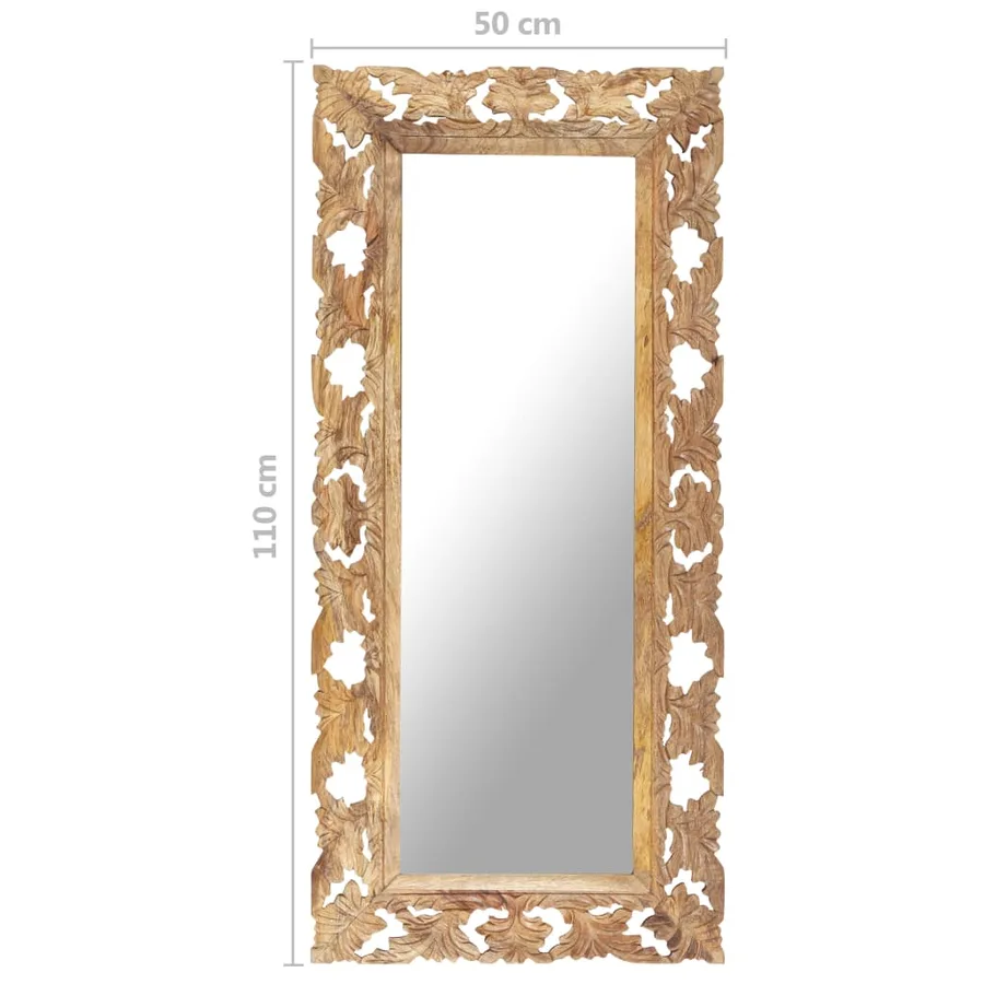 Miroir sculpté à la main Marron 110x50 cm Bois de manguier - 6