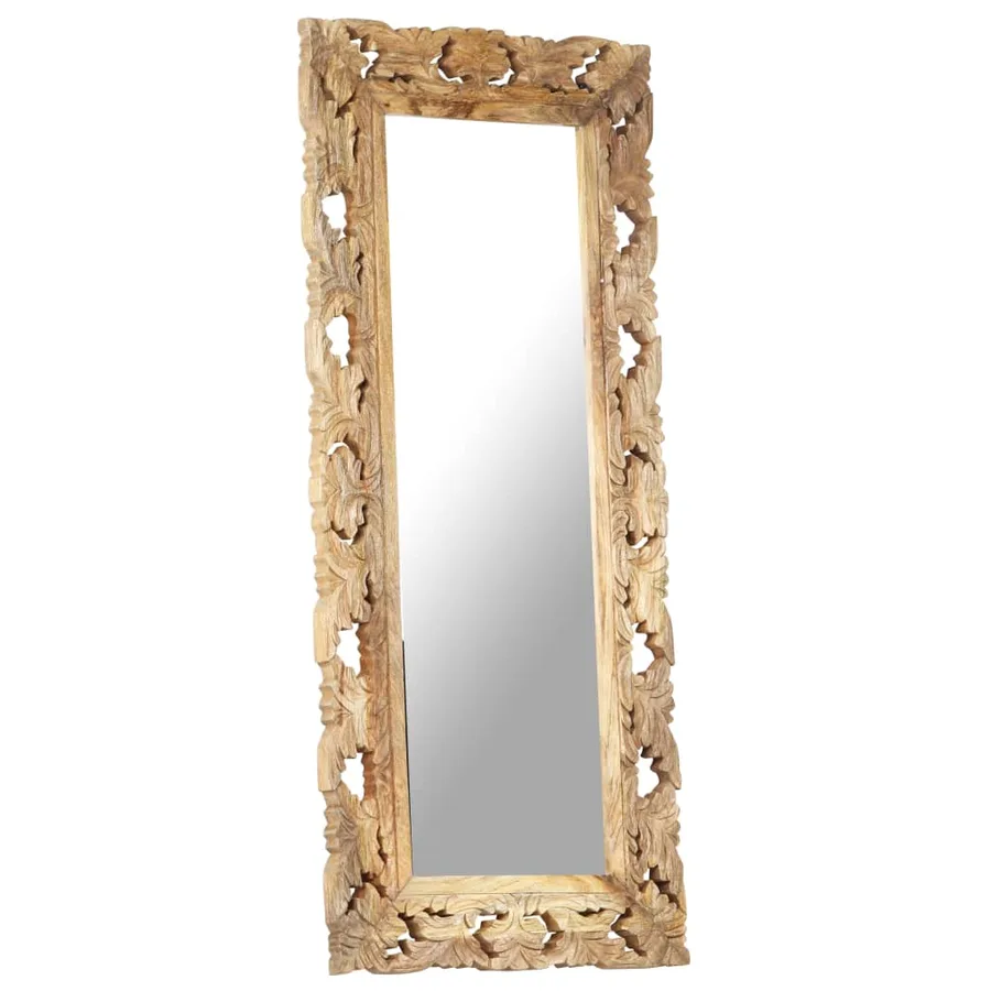 Miroir sculpté à la main Marron 110x50 cm Bois de manguier - 9