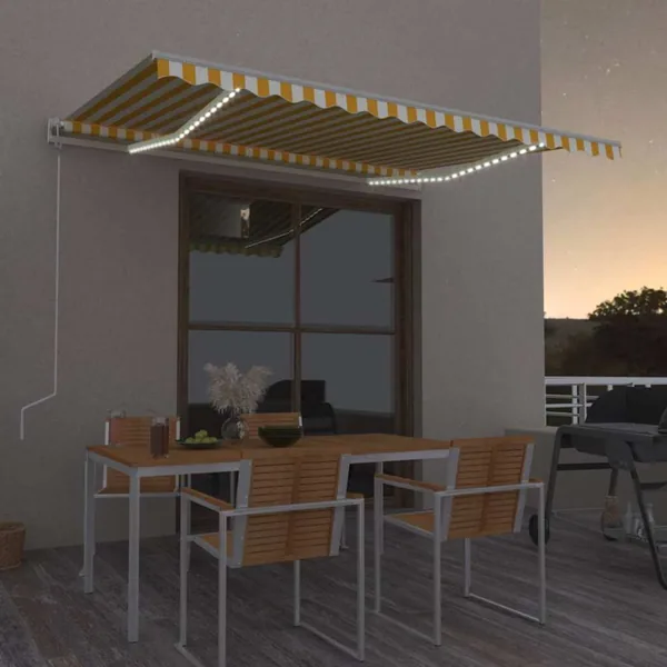 Auvent automatique capteur de vent/LED 400x350cm Jaune et blanc