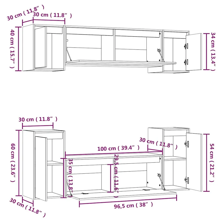 Meubles TV 6 pcs Blanc Bois massif de pin - 11