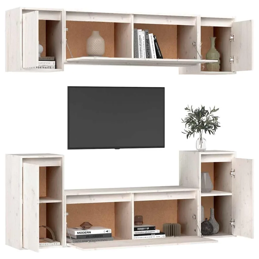 Meubles TV 6 pcs Blanc Bois massif de pin - 4