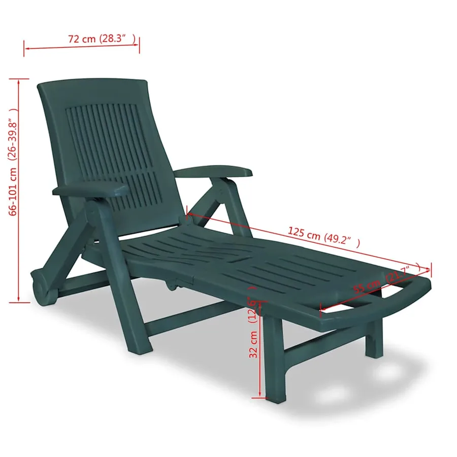 Chaise longue avec repose-pied Plastique Vert - 8