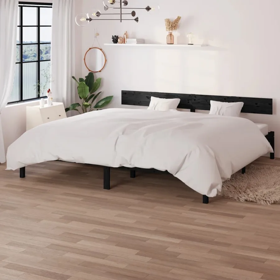 Cadre de lit sans matelas noir bois massif