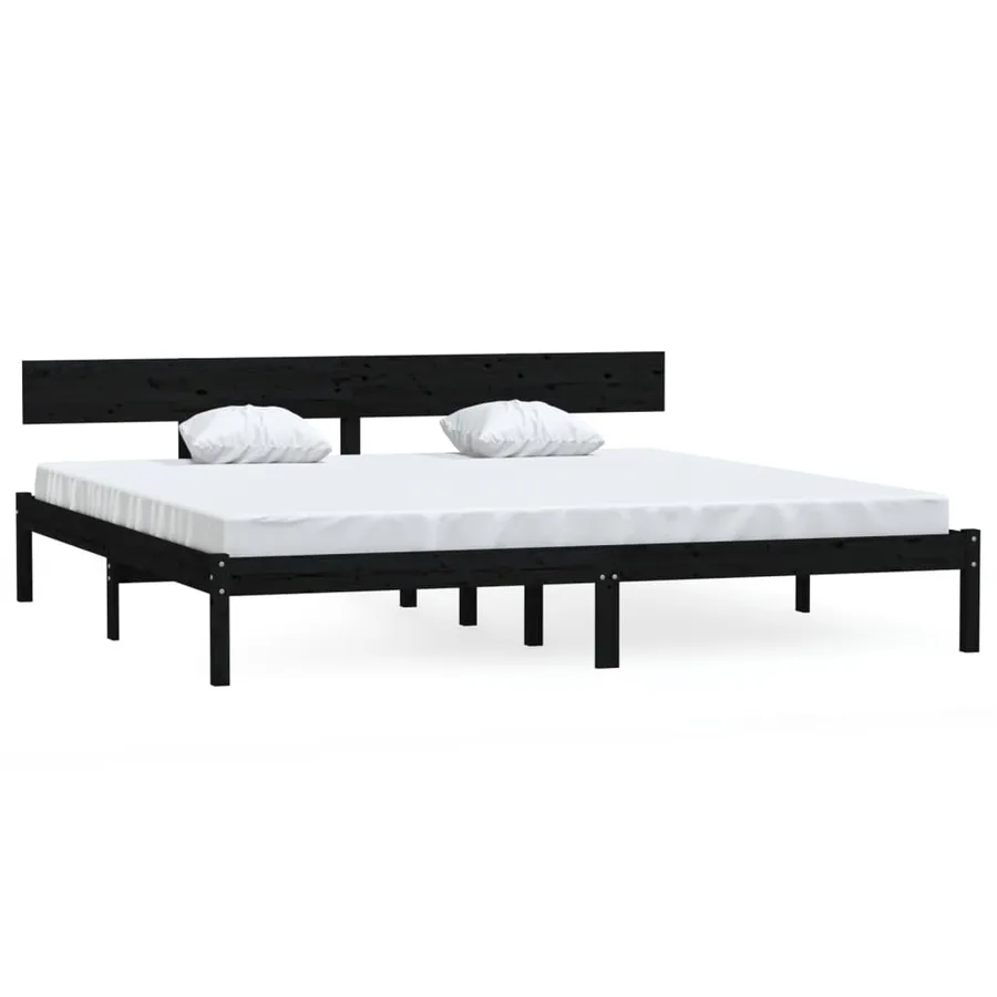 Cadre de lit sans matelas noir bois massif - 2