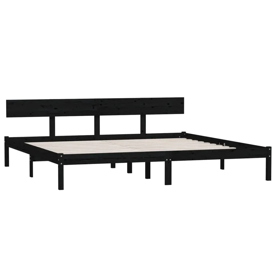 Cadre de lit sans matelas noir bois massif - 3