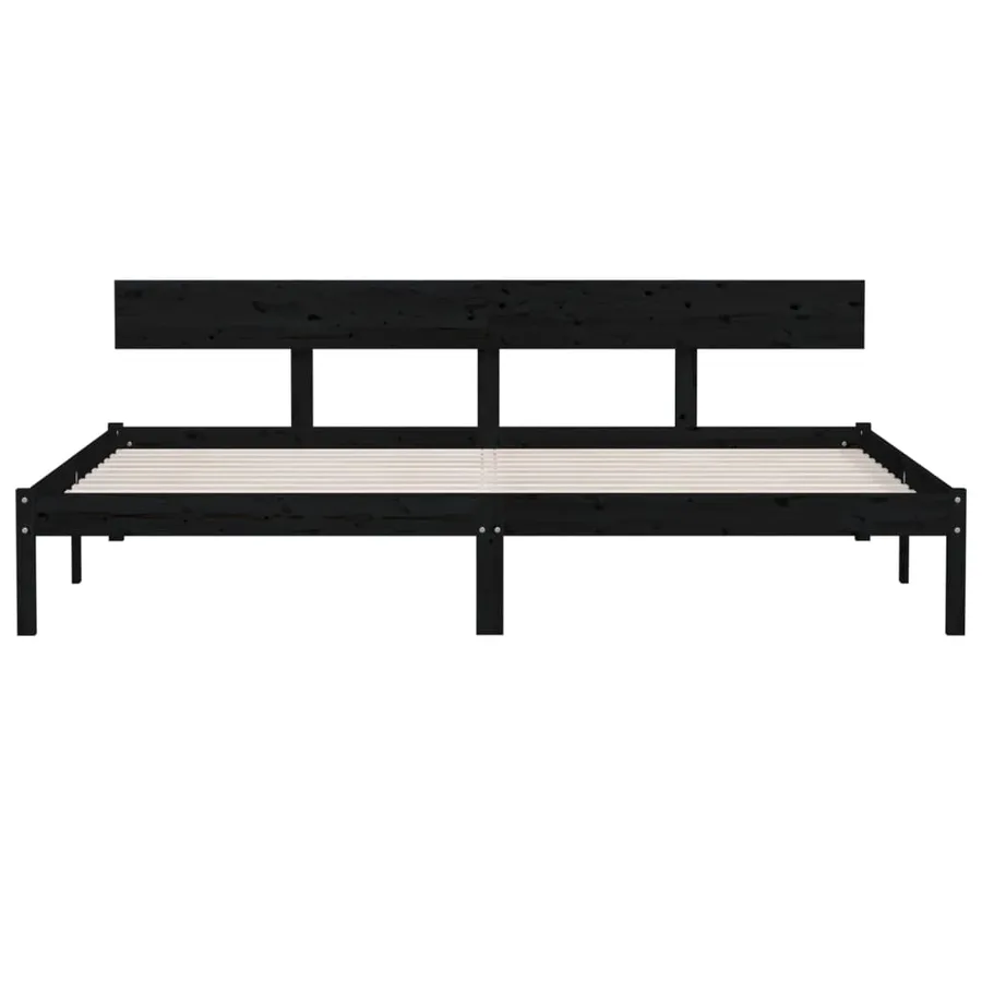 Cadre de lit sans matelas noir bois massif - 4