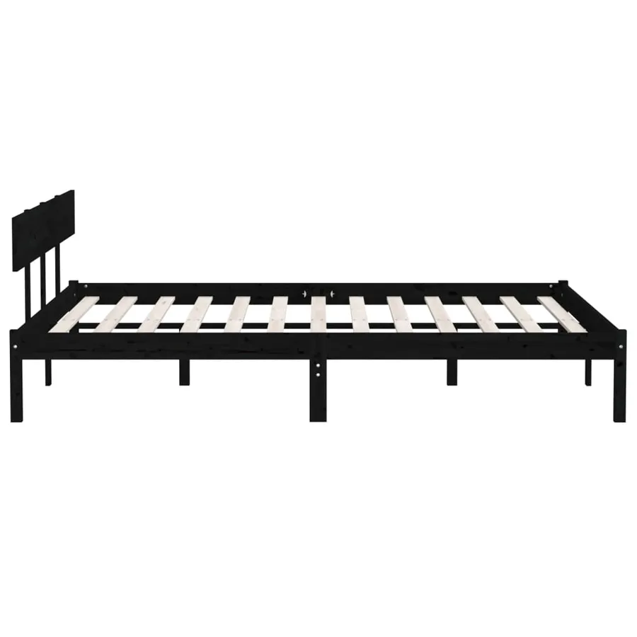 Cadre de lit sans matelas noir bois massif - 5