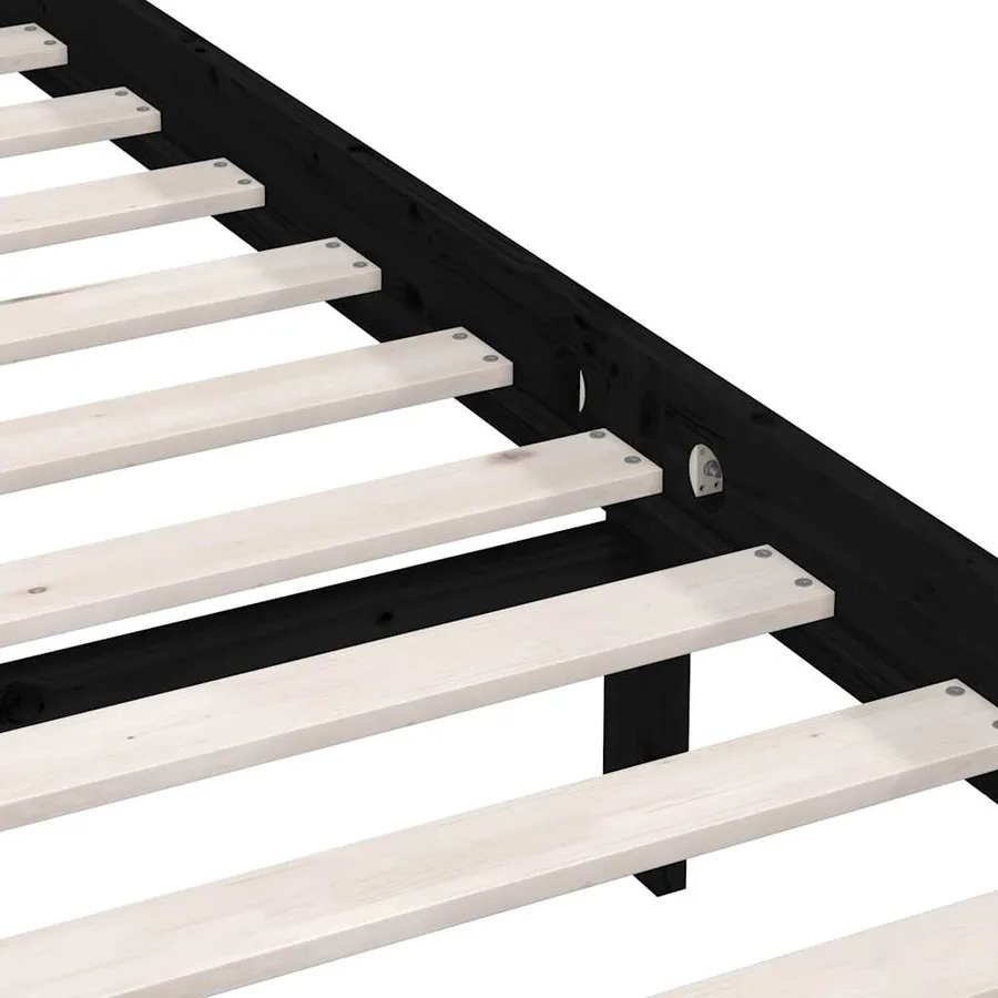 Cadre de lit sans matelas noir bois massif - 6
