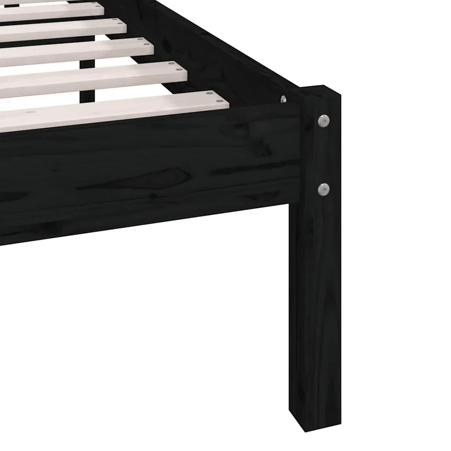 Cadre de lit sans matelas noir bois massif - 7