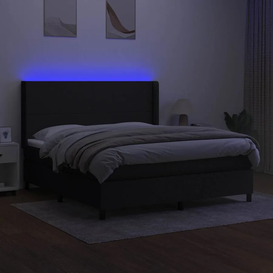 Sommier à lattes de lit matelas LED Noir 180x200 cm Tissu - 3