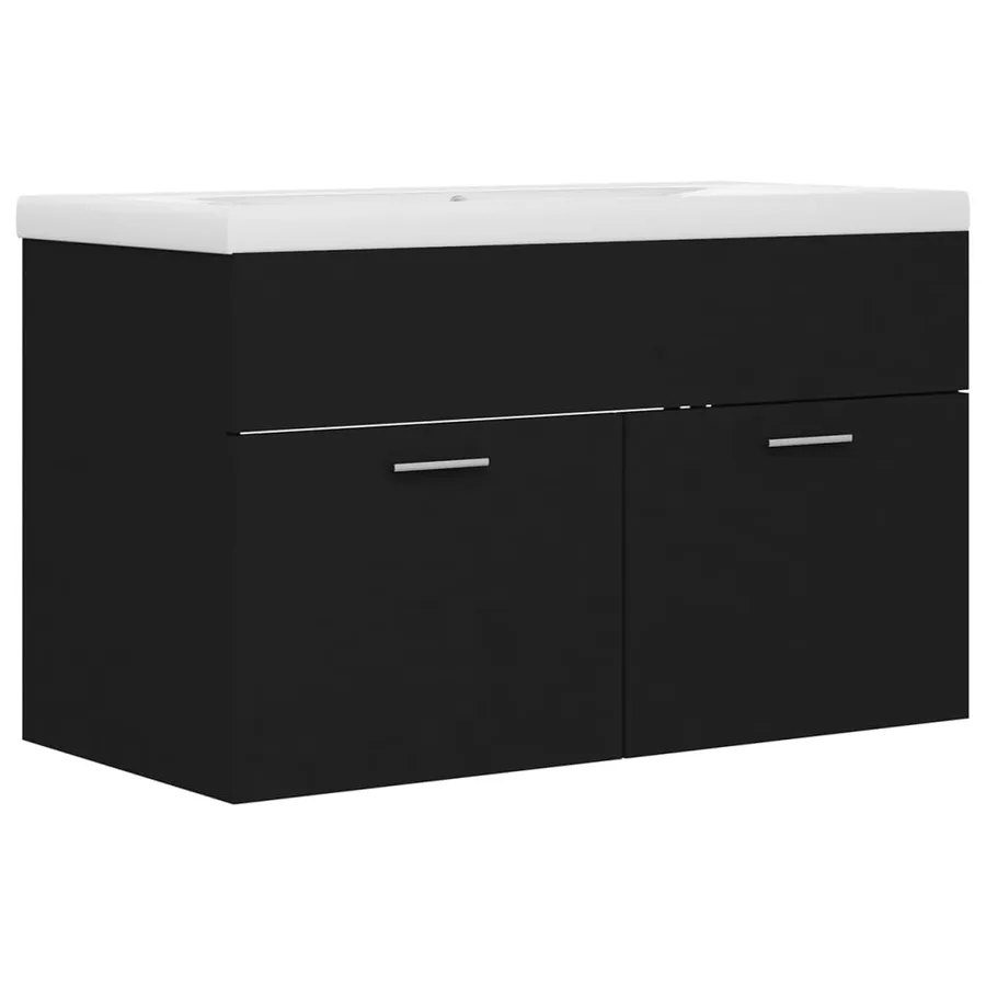Armoire d'évier avec lavabo intégré Noir Aggloméré - 8