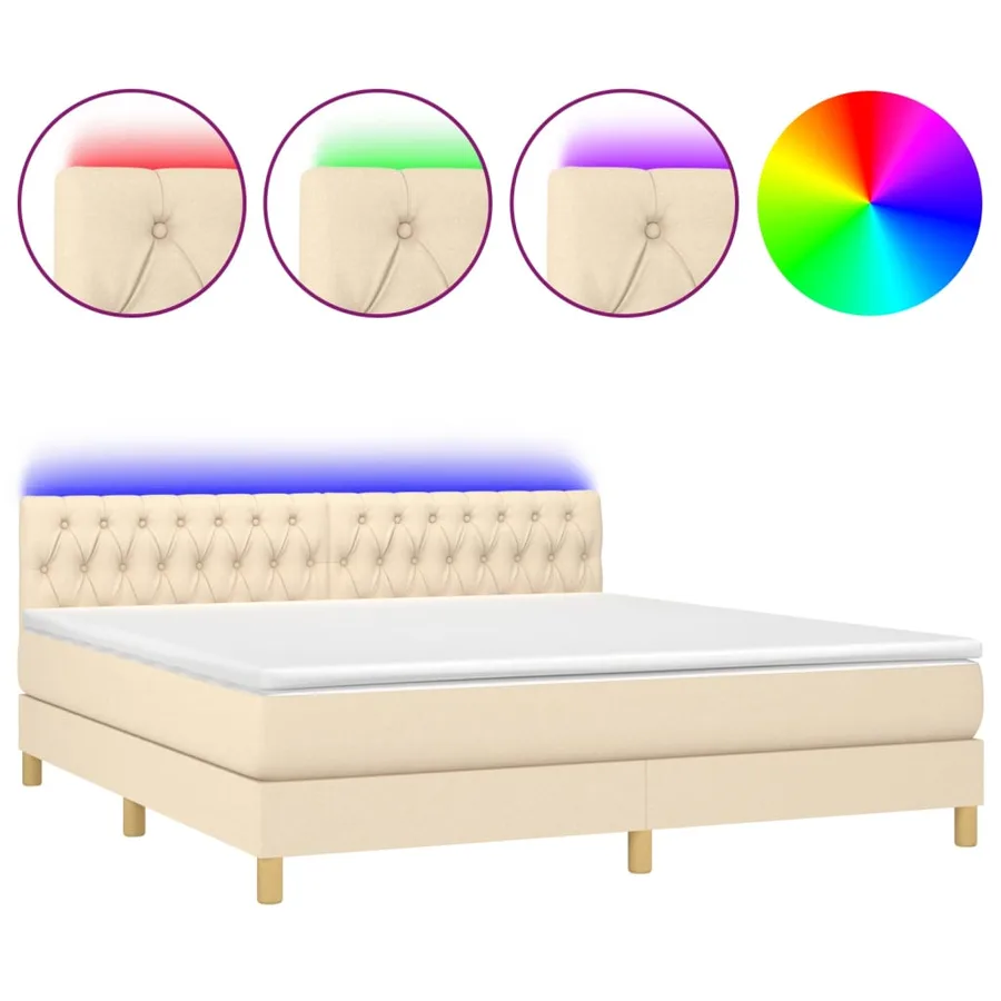 Sommier à lattes de lit avec matelas LED Crème 160x200 cm Tissu - 2